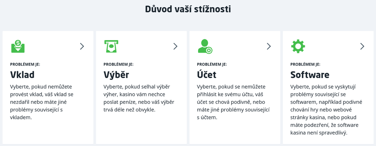 Kategorie stížností